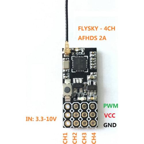 FS2A-4CH 2.4G AFHDS 2A 4CH PWM Mini Receiver 11X25mm for FLYSKY FS-I6 FS-I6X FS-I6S FS-I10 RC Mini Airplane Fixed-Wing Drones