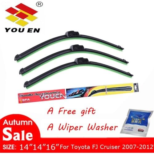 YOUEN 3 Pieces Wiper Blade For Toyota FJ Cruiser 2007-2012 Car Soft Rubber Frameless Wiper Blades Windscreen Windshield Wipers