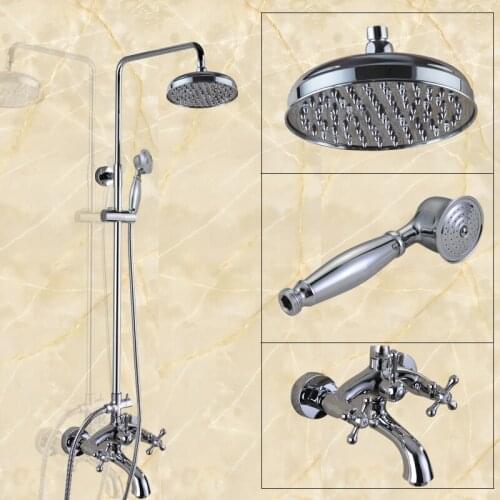 Bathroom Rainfall Shower Mixer Faucet Dual Handle Bath Shower Set Chrome 8" Shower Faucet System with Handshower zcy355