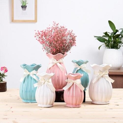 Europe Ceramic Stripe Vase Classic Tabletop Flower Vases For Decoration Wedding Home Decorations vase with ribbon decoration