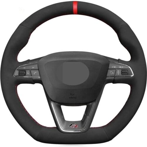 Hand-stitched Black Suede Car Steering Wheel Cover For Seat Leon Cupra R Leon ST Cupra Leon ST Cupra Ateca Cupra Ateca FR