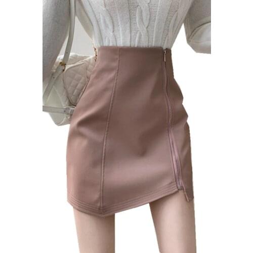 ZG1725 2021 spring and autumn new women fashion high-waist PU leather skirt show thin wrap buttock skirt tide cheap wholesale