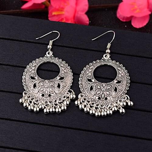 DOUVEI Jhumka Indian Jewelry Dangle Earrings Party Gift Antique Silver Plated Rhinestone Classic Drop Earrings For Women HQE471