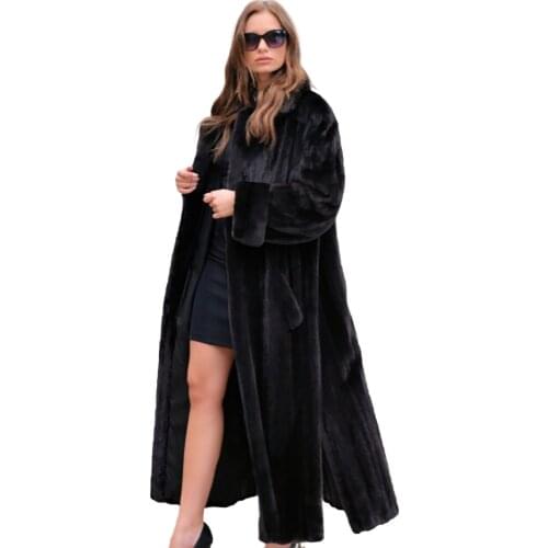 TOPFUR Natural Real Mink Fur Long Coat Turn-Down Collar Real Fur Coat For Women New Fashion Outerwear Long Black Clothing