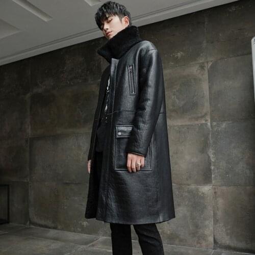 Winter Men Shearling Overcoat Luxury Reversible Genuine Leather Natural Fur Coat High Street Warm Moto Biker Outerwear M-XL