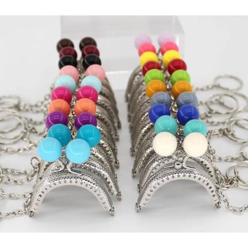 1PCS Super Lovely 5CM Silver Metal Purse frame Colorful Bead Head with KeyChain frames Kiss Clasp DIY Bag Accessory small