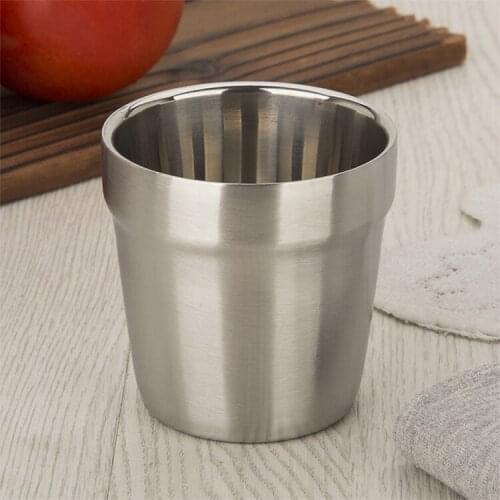 1 pcs High good quality hair line finish mirror finish Scald proof 304 stainless steel double layer water cup tableware