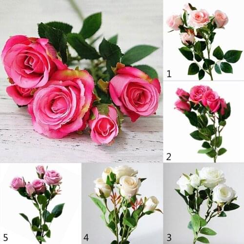1 Branch 5 Heads Fresh Rose Artificial Flowers Real Touch Flowers Home Wedding Party Decor Fake Small Rose Flowers Bouquet