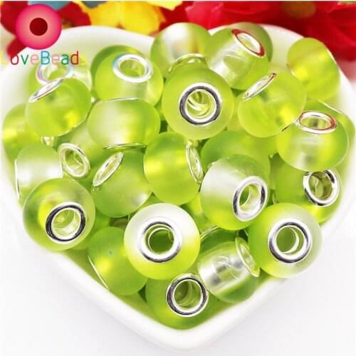 10Pcs 14x8mm Cute Color Matt Resin Muranos Charms Big Hole Round Loose Spacer Beads Fit Pandora Bracelet Chain Necklace Jewelry