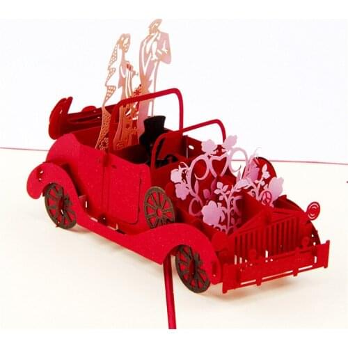 10pcs/lot Creative 3D Pop Up Classic Car Wedding Card Laser Cut Three-dimensional Greeting Cards Wedding Invitations