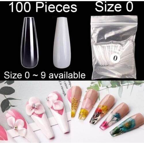 100 Pieces Of Ballerina False Nail At The Same Size Size 0 To 9 Avaialble Fake Nail Tips For Nail Drawing Practice Nail DIY