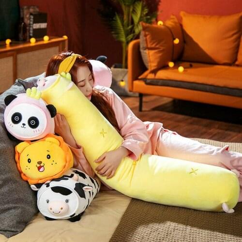 110cm Lovely Panda Plush Toys Sleepping Long Pillow Stuffed Cushion Animal Cow Lion Doll For Baby Children Birthday Gifts