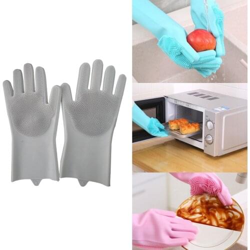 2pcs/1 Pair Magic Silicone Dishwashing Cleaning Gloves Multifunction Silicone Scrub Gloves Brush For Kitchen Household Cleaning