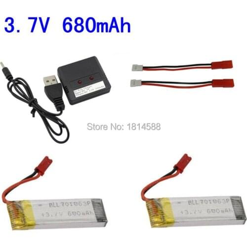 2 in1 battery charger with 2pcs 3.7v 680mah battery and 2pcs JST charging cable for UDI U817 U818A U818 V959 S032G RC Quadcopter