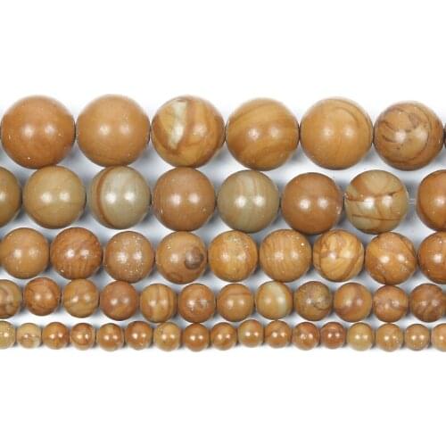 4-12mm Natural Stone Beads Round Smooth Yellow Wood Grain Loose Beads For Jewelry Making DIY Charm Bracelet Necklace Handmade