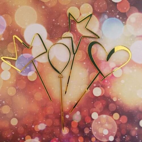 4pcs/bag New Wedding Acrylic Cupcake Topper Heart Crown Star Cake Topper For Valentines Day Party Cake Decorations Baby Shower