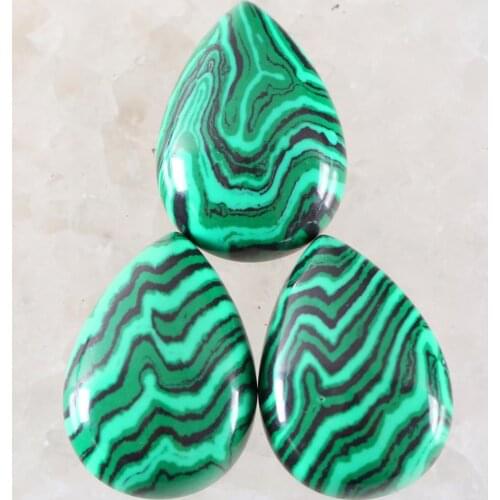 5Pcs Cabochon CAB Natural Stone No Drilled Hole Water Drop Bead for Men Women DIY Jewelry Making Necklace Green Malachite Bead