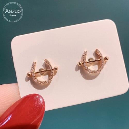 Aazuo 18K Rose Gold Real Diamonds H SI1 MINI Classic Letter U Horseshoe Stud Earring Au750 For Woman Wedding Engagement Party