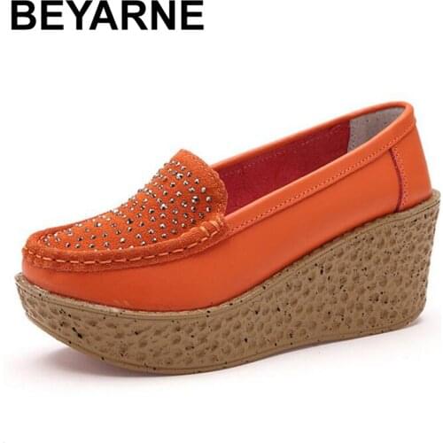 BEYARNE New High Heel Lady Genuine Leather Casual Women Sneakers Leisure Platform Breathable Shoes Height Platform ShoesE002