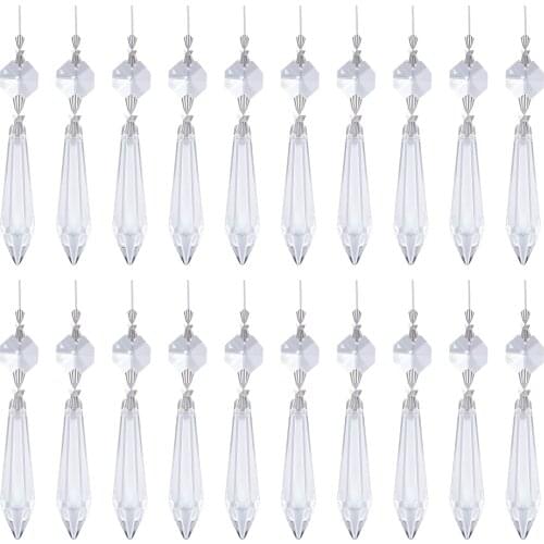 H&D 20pcs Shining Replacement Clear Chandelier Icicle Crystal Prisms Octogan Crystal Bead for DIY Lamp Decoration