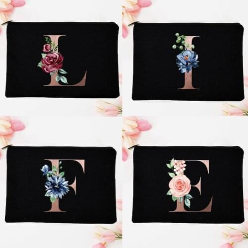 Letter Flower Print Make Up Cases Women Cosmetic Bag Travel Toiletries Organizer Female Makeup Storage Pouch Student Pencil Bag