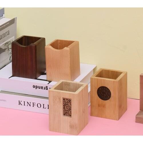Solid Wood Pen Holder Simple Office Supplies Pencil Storage Box Wooden Desk Accessories School Supplies Desk Organizer Cute