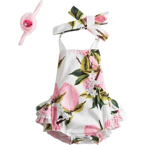 Flower Romper Baby Girl Clothes Cotton Jumpsuit+Floral Headband 2pcs Birthday Outfits for Girls 0-2 Years Kids Clothing Set