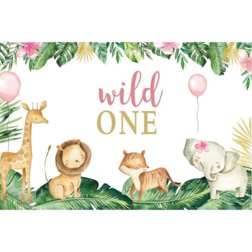 Happy Birthday Backdrop Wild ONE Animals Party Room Decor Photo Booth Studio Prop