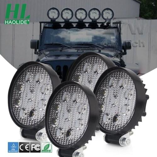 HAOLIDE LED Motorcycle HeadLights Waterproof Tractor Light Bar 4 Inch 27W Truck Round Work Light Flood Beam Off Road Driving