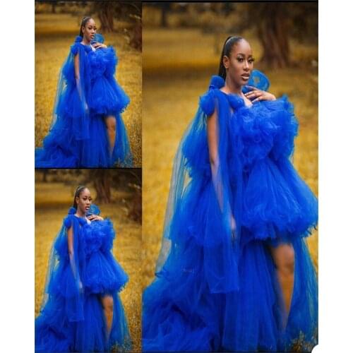 Hi-Lo Puffy Women Night Robe Photography Sleepwear Custom Made Sleeveless Tiered Tulle Maternity Photoshoot Bathrobe