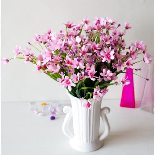 28 Heads 1 Bunch Artificial Plastic Orchid Plant Fake Silk Flower Arrangement Wedding Home Decoration Bonsai