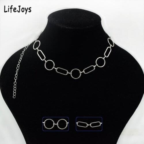 Circle Chain Choker Necklace Stainless Steel Rectangle Chain Link Chunky Necklace Hip Hop Jewelry Ins Statement Silver Color