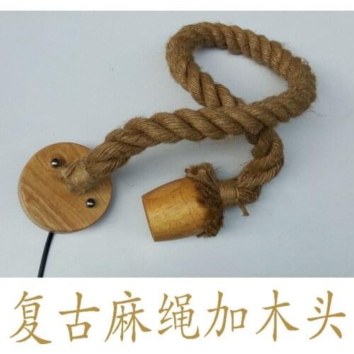 DIY Creative personality Rope +WOOD ceiling plate vintage restaurant lamp dining room pendant lamps hemp rope