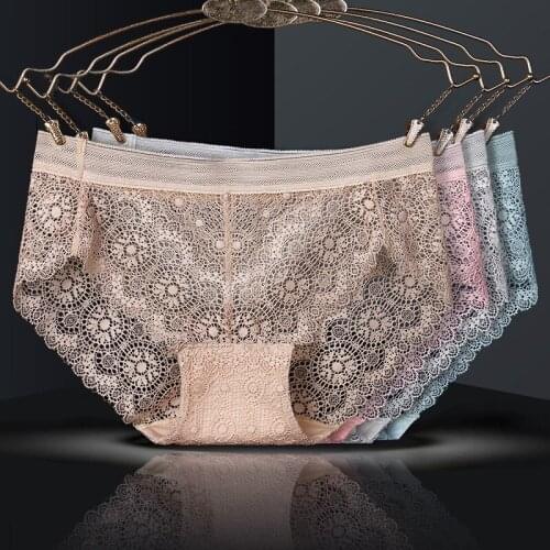 Sexy Lace Panties 3PCS/LOT Cotton Crotch Side Seamless Lace Floral Transparent Briefs Women