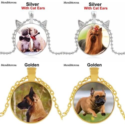 Mendittorosa Glass Cabochon Necklace For Women Chain Necklace Jewellery Pet Dogs Labrador Bulldog Poodle