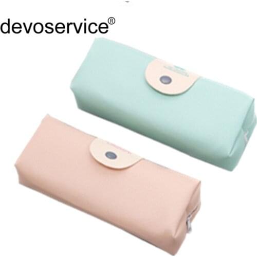 Kawaii Candy Color Pencil Case PU Leather School Pencil Bag for Girl Stationery Button Pen Bag Estojo Escolar School Supplies