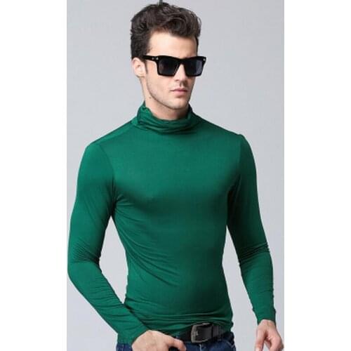 Men t shirt long sleeve t-shirt turtleneck t-shirts man thin winter spring fashion casual modal t shirts mens t shirt wine red