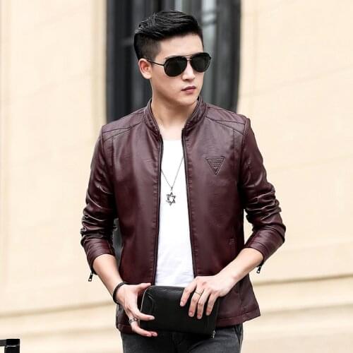 Chaqueta hombre Cuero 2020 new spring and autumn thin mens collarsolid color PU leather jacket youth motorcycle leather jacket