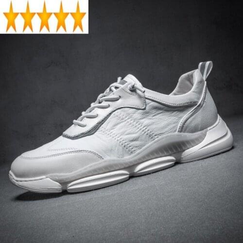 Leather Autumn Real Men Sneakers Cowhide Casual White Loafers High Street Hip-Hop Platform Shoes Zapatillas Hombre 38-43