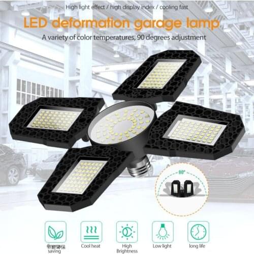 New 4 Leaf LED Garage Light E27 Warehouse Workshop Lighting Bulb 100/120/150W 8000LM Transformable High Bay Light Ceiling Light