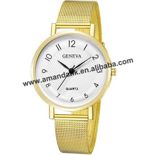 Wholesale Big Number Reticularis Watchband Watches Hot Alloy Gold Bracelet Watch Fashion Women Dress Wristwatch 637