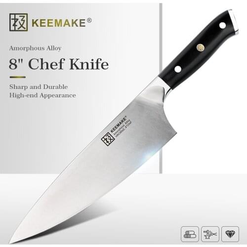 KEEMAKE High Quality 8" inch Chef Knife Liquid Metal Steel Blade Sharp Kitchen Knives G10+S/S Handle Meat Vegetable Cutting Tool