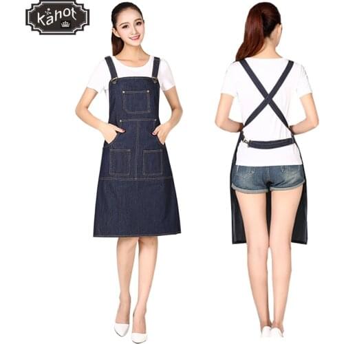 1pcs Unisex Pro Salon Hairdressing Denim Apron Durable Hair Cutting Barber Capes Ajustable Workwear Cloth with Tool Pockets