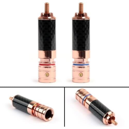Areyourshop RCA Plug Connector Copper Carbon fiber RCA Plug Jack Gold Plated Audio Connector 1/4 Red