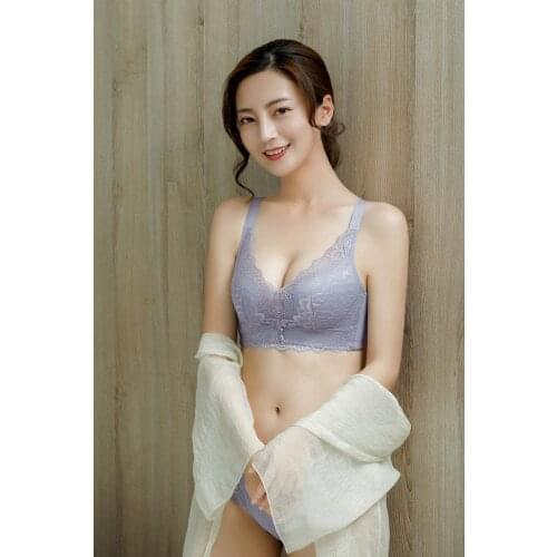 Gathered small chest thick sexy lace adjustable latex bra without steel ring