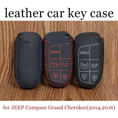 Only Redcheap price Genuine leather car key case cover Hand sewing DIY fit for JEEP Compass Grand Cherokee(2014,2016)