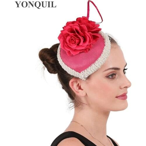 Gorgeous Bride Wedding Sinamay Fascinator Flower Hat Peals Decoration Fashion Fedora Cap For Women Party Tea Church Headpiece