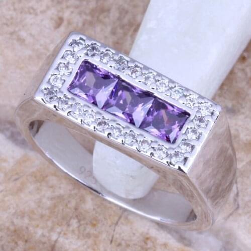 Resplendent Purple Cubic Zirconia White CZ Silver Plated Womens Ring Size 6 / 7 / 8 / 9 R1157