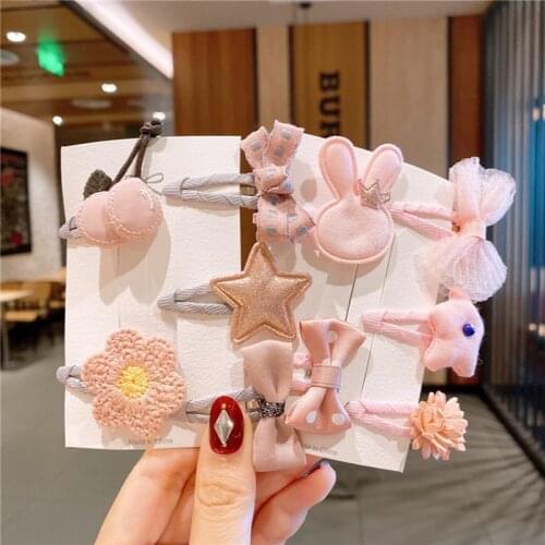 5Pcs Cute Cartoon Animal Flowers Princess Hairpin Children Girls Kids Duckbill Clip Accessories Tie Hair Ring Rope Headdress