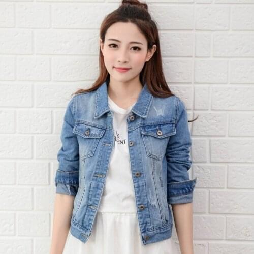 YSDNCHI Long Sleeves Jeans Coat Outwear Wide Denim Jacket Spring Autumn Women Coat Denim Jacket 4 Pockets